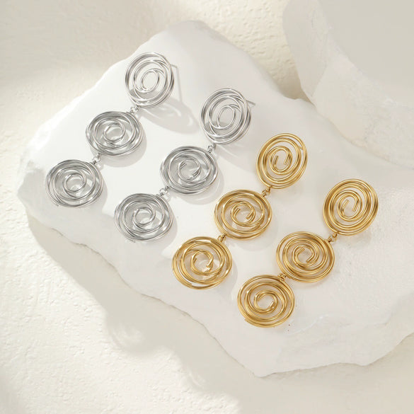 Wholesale Women's Geometric Stainless Steel 18K Gold Plated Hollow Circle Mosquito Coil Earrings