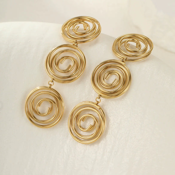 Wholesale Women's Geometric Stainless Steel 18K Gold Plated Hollow Circle Mosquito Coil Earrings