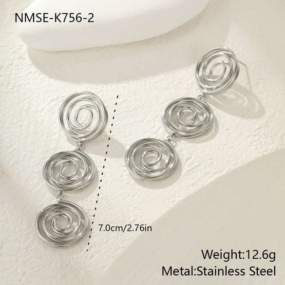 Wholesale Women's Geometric Stainless Steel 18K Gold Plated Hollow Circle Mosquito Coil Earrings