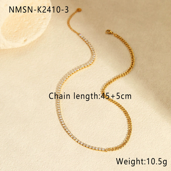 Wholesale Women's Geometric Stainless Steel 18K Gold Plated Inlaid Zircon Necklace And Clavicle Chain