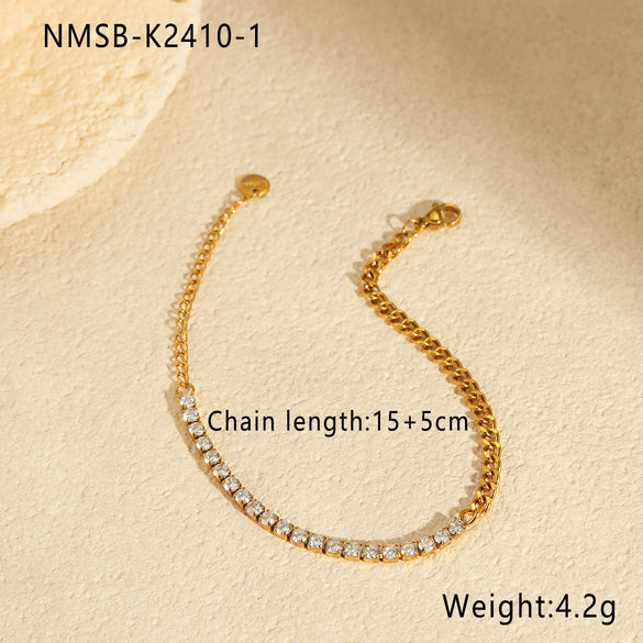 Wholesale Women's Geometric Stainless Steel 18K Gold Plated Inlaid Zircon Necklace And Clavicle Chain