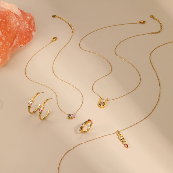 Wholesale Women's Geometric Stainless Steel 18K Gold Plated Jewelry Set Including Necklace Earrings And Ring