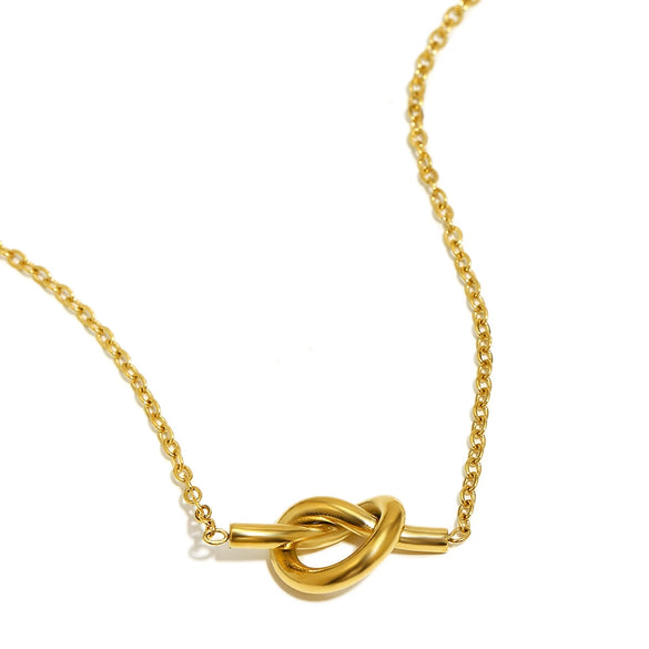 Wholesale Women's Geometric Stainless Steel 18K Gold Plated Knotted Pendant Necklace Light Luxury Style