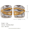 Wholesale Women's Geometric Stainless Steel 18K Gold Plated Rectangular Double Color Irregular Pleated Earrings