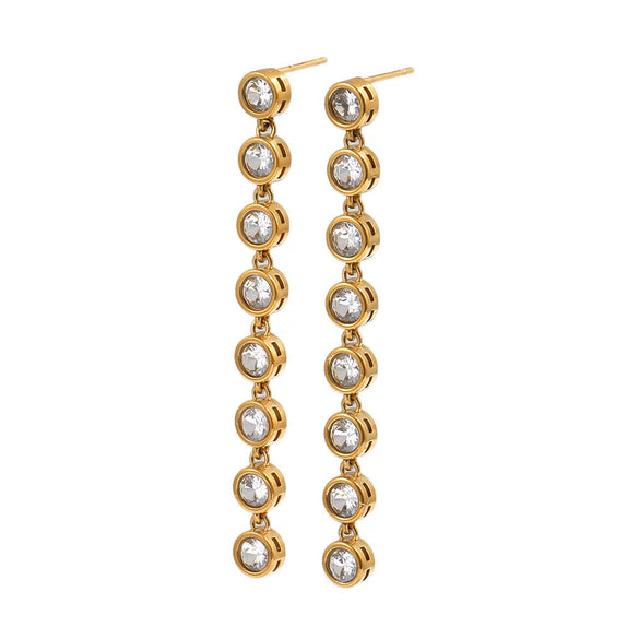 Wholesale Women's Geometric Stainless Steel 18K Gold Plated Rhinestone And Tassel Long Earrings