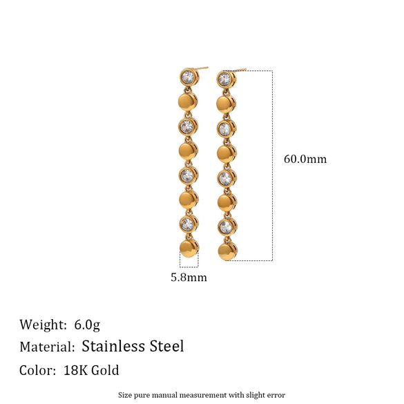Wholesale Women's Geometric Stainless Steel 18K Gold Plated Rhinestone And Tassel Long Earrings