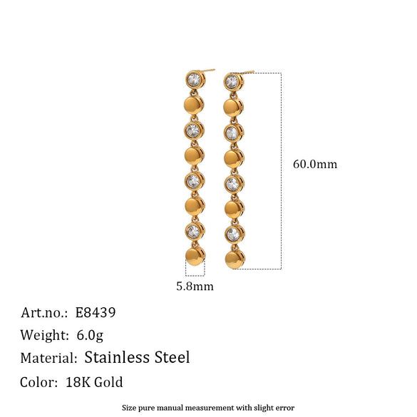 Wholesale Women's Geometric Stainless Steel 18K Gold Plated Rhinestone And Tassel Long Earrings