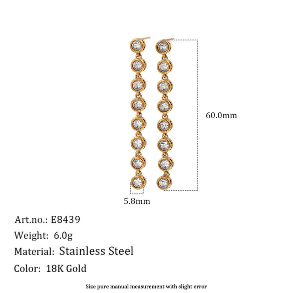 Wholesale Women's Geometric Stainless Steel 18K Gold Plated Rhinestone And Tassel Long Earrings