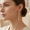 Wholesale Women's Geometric Stainless Steel 18K Gold Plated Rhinestone And Tassel Long Earrings