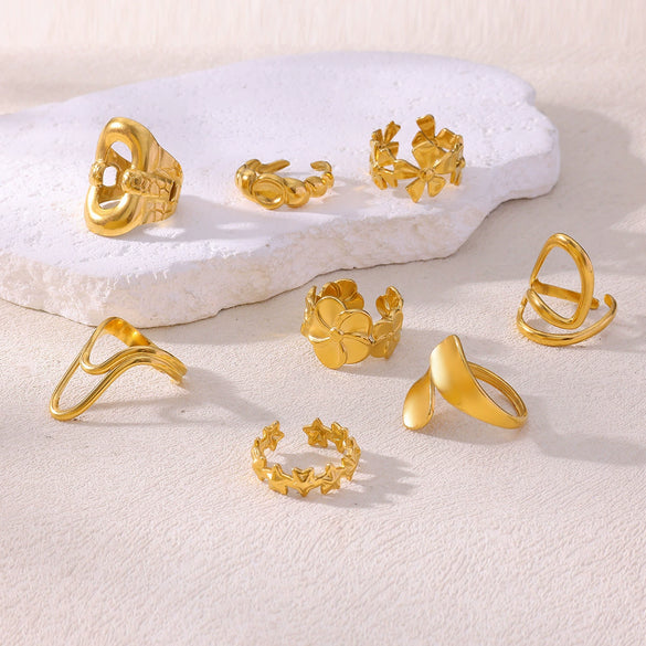 Wholesale Women's Geometric Stainless Steel 18K Gold Plated Ring Hand Jewelry