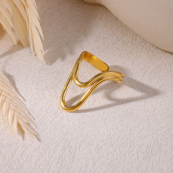 Wholesale Women's Geometric Stainless Steel 18K Gold Plated Ring Hand Jewelry