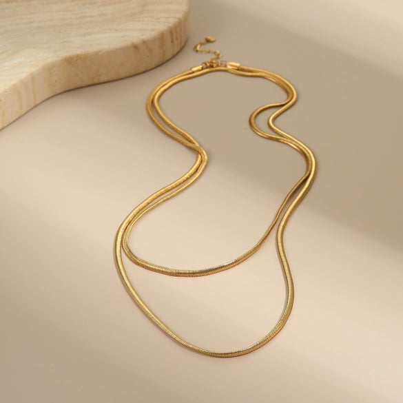 Wholesale Women's Geometric Stainless Steel 18K Gold Plated Snake Bone Chain Necklace