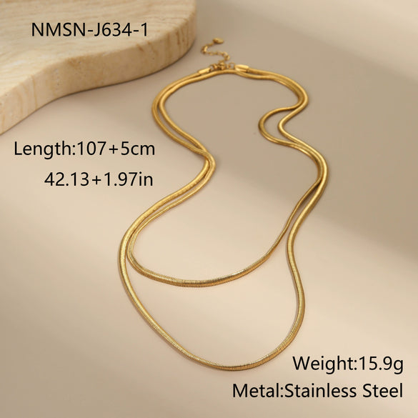 Wholesale Women's Geometric Stainless Steel 18K Gold Plated Snake Bone Chain Necklace