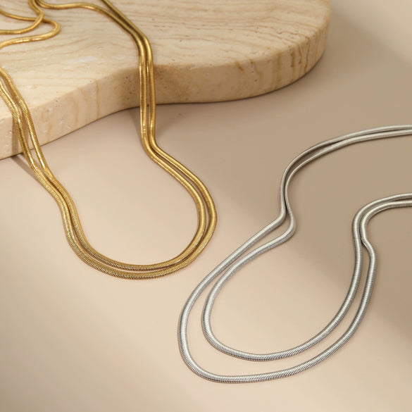 Wholesale Women's Geometric Stainless Steel 18K Gold Plated Snake Bone Chain Necklace