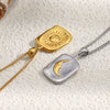 Wholesale Women's Geometric Stainless Steel 18K Gold Plated Sun Face Pendant Necklace With O Word Chain Light Luxury Style
