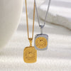 Wholesale Women's Geometric Stainless Steel 18K Gold Plated Sun Face Pendant Necklace With O Word Chain Light Luxury Style