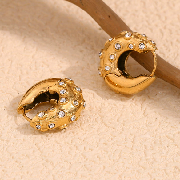 Wholesale Women's Geometric Stainless Steel 18K Gold Plated Vintage Irregular Mini Ear Buckle Earrings