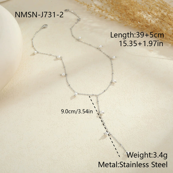 Wholesale Women's Geometric Stainless Steel 18K Gold Plated Yshaped Chain Necklace With Imitation Pearl