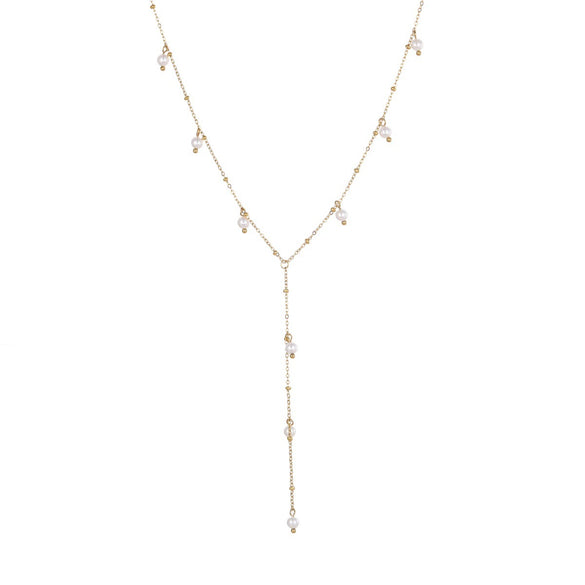 Wholesale Women's Geometric Stainless Steel 18K Gold Plated Yshaped Chain Necklace With Imitation Pearl