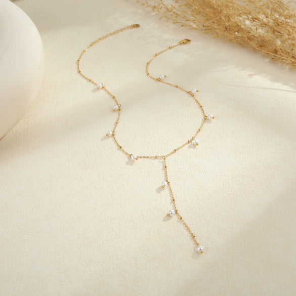 Wholesale Women's Geometric Stainless Steel 18K Gold Plated Yshaped Chain Necklace With Imitation Pearl
