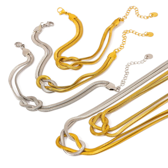 Wholesale Women's Geometric Stainless Steel 18K Gold Vacuum Plated Snakeshaped Necklace And Bracelet Combination