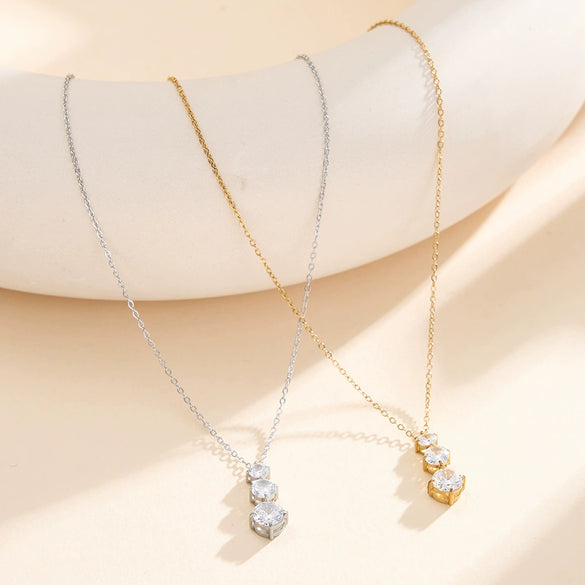 Wholesale Women's Geometric 304 Stainless Steel 18K Goldplated Diamondstudded Gradient Zircon Pendant Calendering Chain Necklace