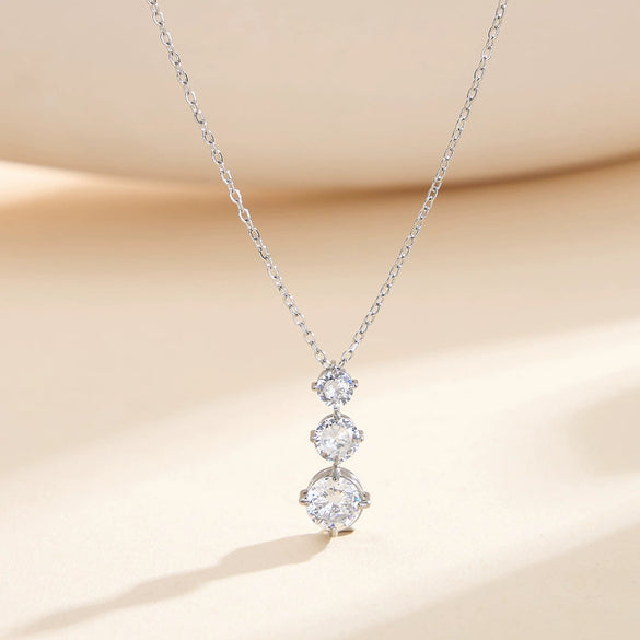 Wholesale Women's Geometric 304 Stainless Steel 18K Goldplated Diamondstudded Gradient Zircon Pendant Calendering Chain Necklace