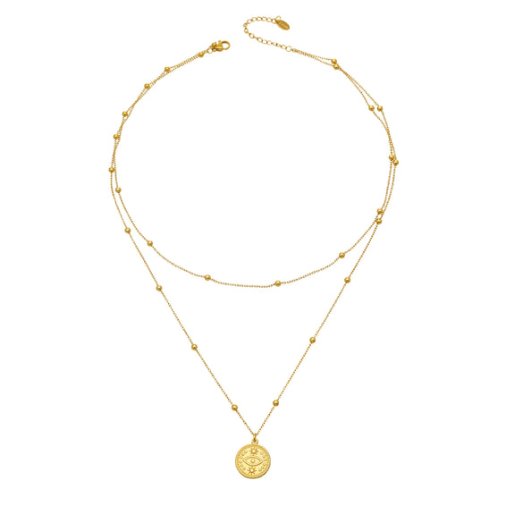 Wholesale Women's Geometric Stainless Steel 18K Goldplated Doublelayered Round Pendant Necklace With Minimalist Design