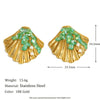 Wholesale Women's Geometric Stainless Steel 18K Goldplated Green Enamel Shell Stud Earrings With Pvd Furnace Vacuum Real Gold Plating
