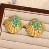 Wholesale Women's Geometric Stainless Steel 18K Goldplated Green Enamel Shell Stud Earrings With Pvd Furnace Vacuum Real Gold Plating