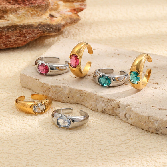 Wholesale Women's Geometric Stainless Steel 18K Goldplated Open Ring Jewelry Accessories