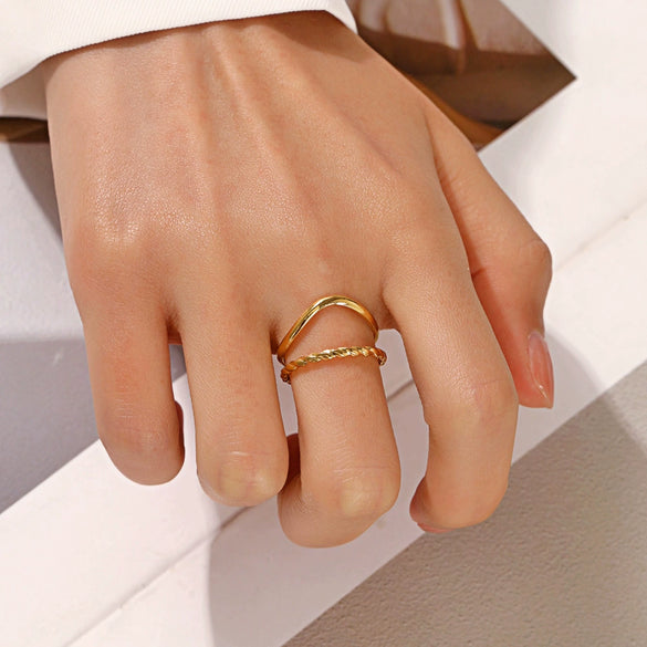 Wholesale Women's Geometric Stainless Steel 18K Goldplated Opening Adjustable Ring