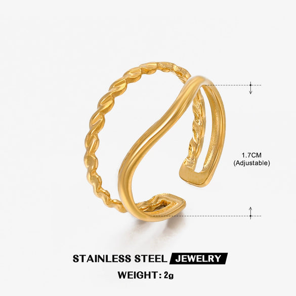 Wholesale Women's Geometric Stainless Steel 18K Goldplated Opening Adjustable Ring