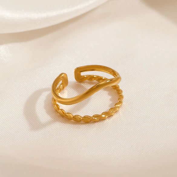 Wholesale Women's Geometric Stainless Steel 18K Goldplated Opening Adjustable Ring
