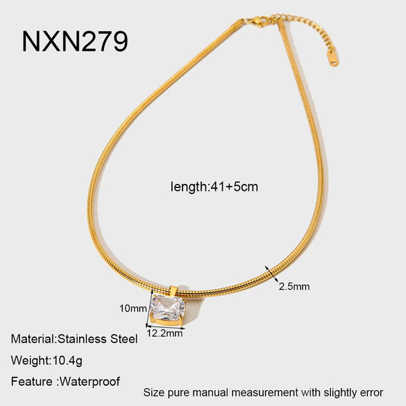 Wholesale Women's Geometric Stainless Steel 18K Goldplated Pendant Necklace With Snake Bone Chain