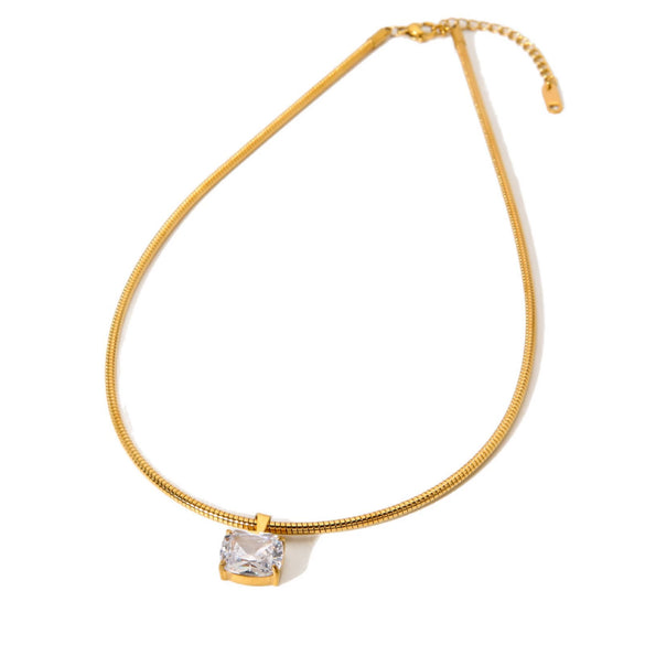 Wholesale Women's Geometric Stainless Steel 18K Goldplated Pendant Necklace With Snake Bone Chain