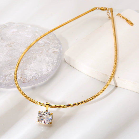 Wholesale Women's Geometric Stainless Steel 18K Goldplated Pendant Necklace With Snake Bone Chain