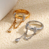 Wholesale Women's Geometric Stainless Steel 18K Goldplated Tassel Chain Water Drop Zircon Ring Niche Style Jewelry
