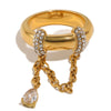 Wholesale Women's Geometric Stainless Steel 18K Goldplated Tassel Chain Water Drop Zircon Ring Niche Style Jewelry