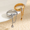 Wholesale Women's Geometric Stainless Steel 18K Goldplated Tassel Chain Water Drop Zircon Ring Niche Style Jewelry