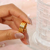 Wholesale Women's Geometric Stainless Steel 18K Goldplated Three Arc Face Three Diamond Ring Jewelry