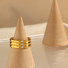 Wholesale Women's Geometric Stainless Steel 18K Goldplated Three Arc Face Three Diamond Ring Jewelry