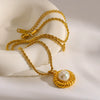 Wholesale Women's Geometric Stainless Steel Necklace With Faux Pearl Round Pendant Vacuum Real Gold Plated In Pvd Furnace Twist Chain