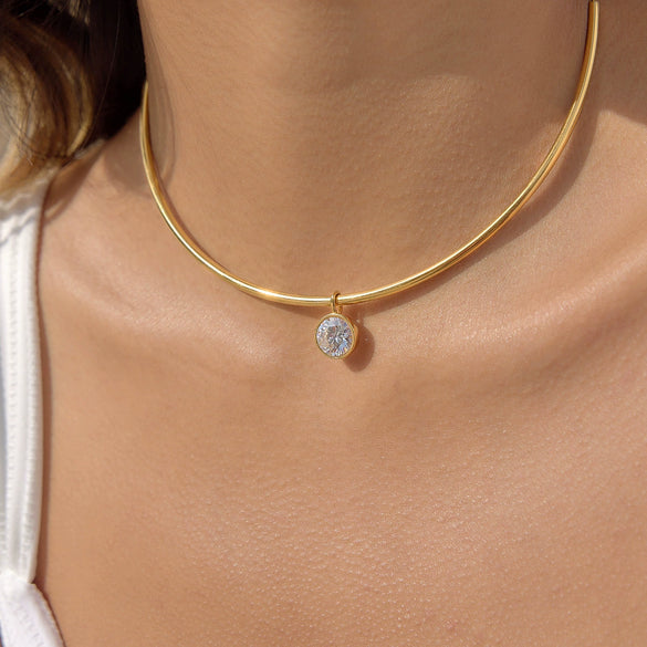 Wholesale Women's Geometric Stainless Steel Necklace With Vacuum Real Gold Plating
