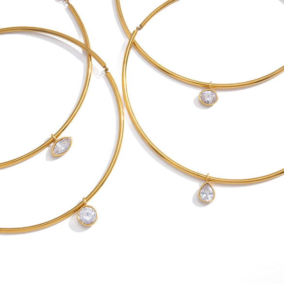 Wholesale Women's Geometric Stainless Steel Necklace With Vacuum Real Gold Plating