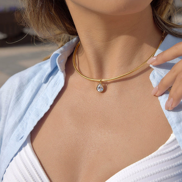 Wholesale Women's Geometric Stainless Steel Necklace With Vacuum Real Gold Plating