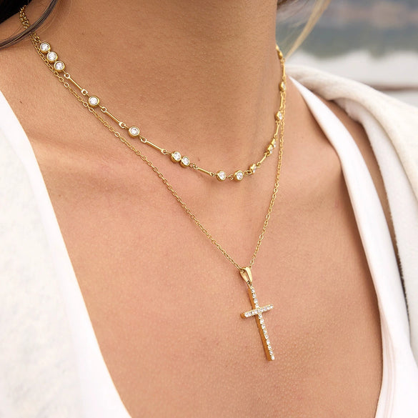 Wholesale Women's Geometric Stainless Steel Necklace With Vacuum Real Gold Plating