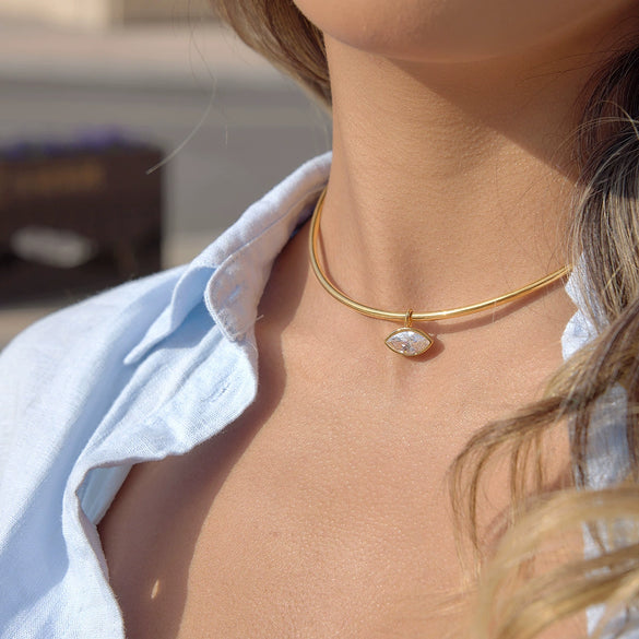 Wholesale Women's Geometric Stainless Steel Necklace With Vacuum Real Gold Plating