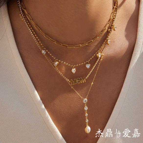 Wholesale Women's Geometric Stainless Steel Necklace With Vacuum Real Gold Plating