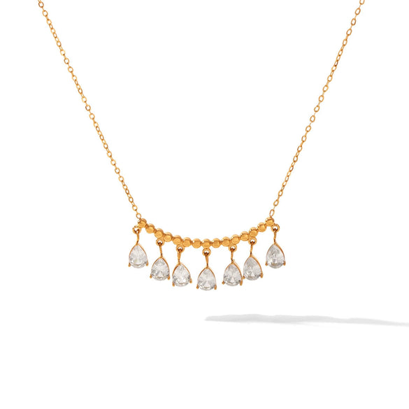 Wholesale Women's Geometric Stainless Steel Necklace With Water Drop Zircon Pendant Real Gold Plated In The Furnace